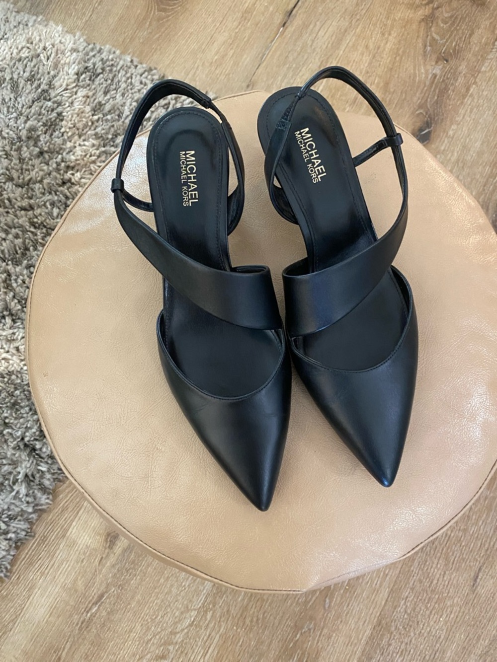 Michael Kors Black Pointed Leather Slingback Heels size 6M